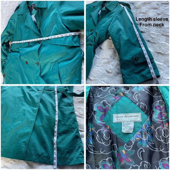 🔥Vintage 80s Maggie Lawrence Double Breasted Long Rain Trench Coat Quilt Line - Picture 14 of 16